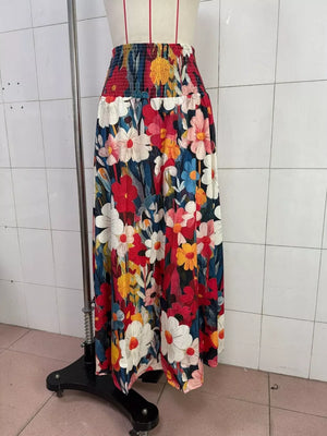 maxi skirt in Yellow with floral and tiered