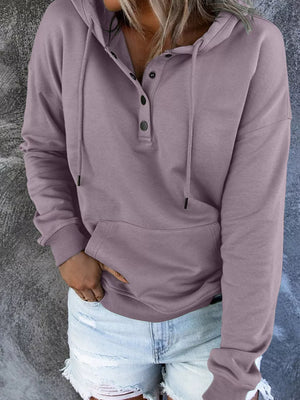 Black Full Size Kangaroo Pocket Drawstring Hoodie