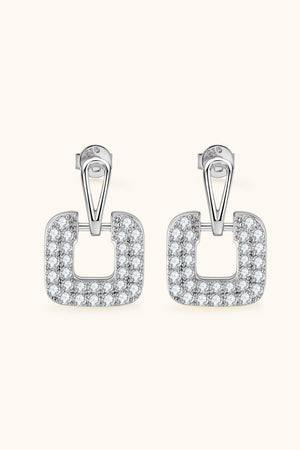Silver geometric pavé square earrings with cubic zirconia accents