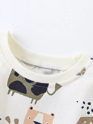 Toddler cotton tee with playful animal print and crew neck.
