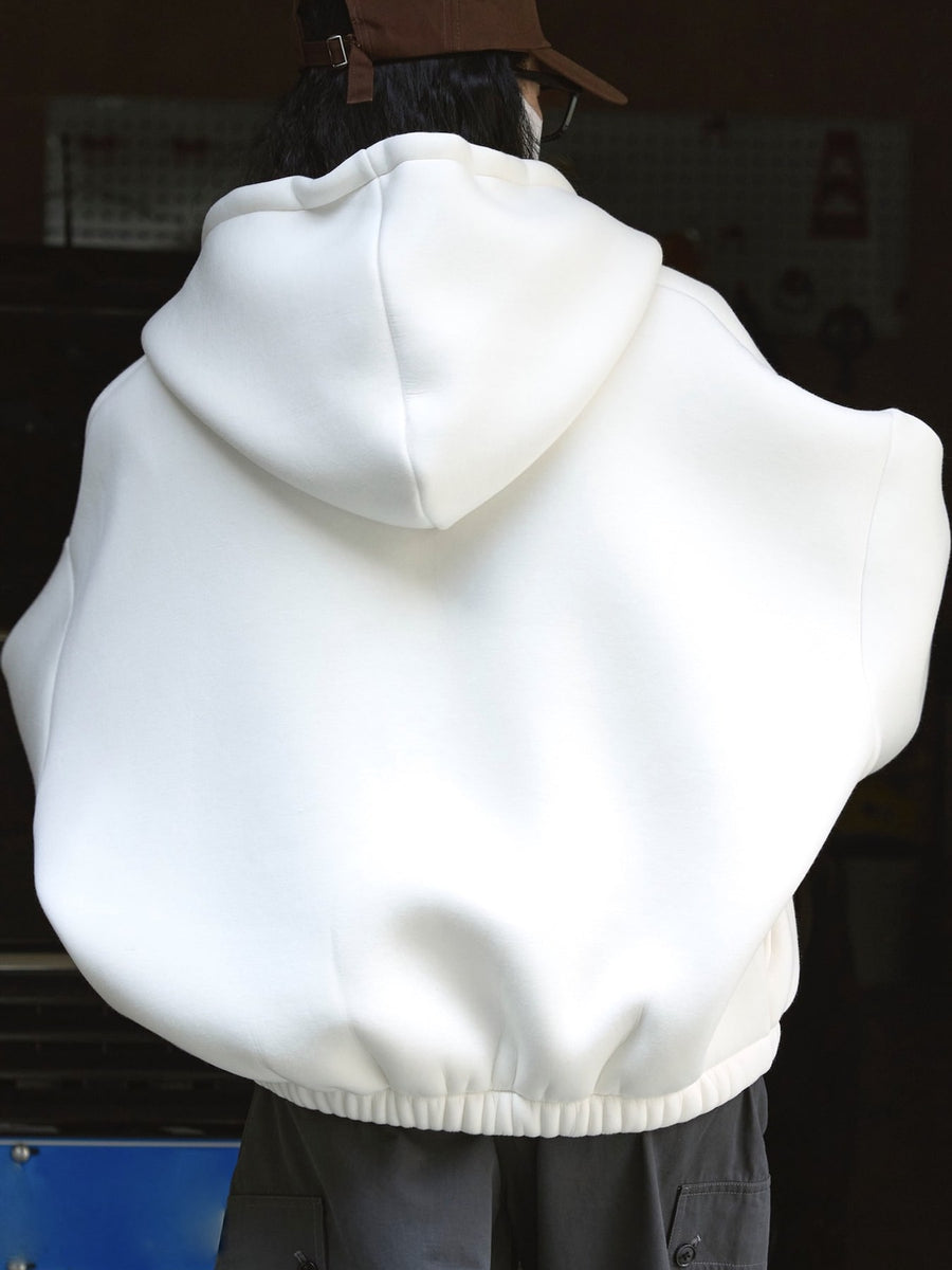 Chenille fabric zip hoodie in White with oversized silhouette