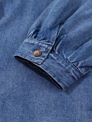denim blue loose button-up shirt with collared