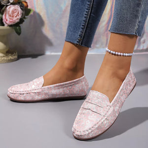 light pink loafers with floral and not applicable