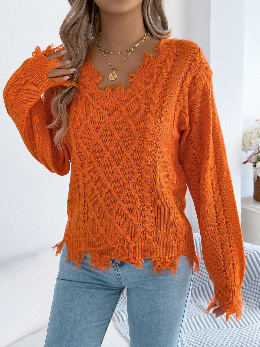 grunge v-neck sweater in Orange with v-neck