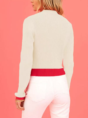 pullover sweater in Cream with ribbed and cropped