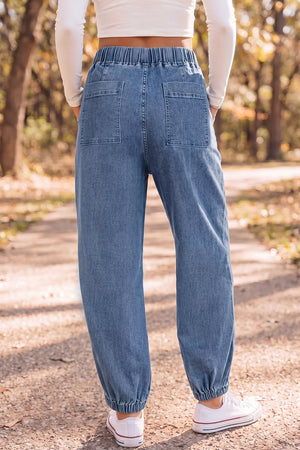 Medium jeans with ankle-length and elastic, drawstring