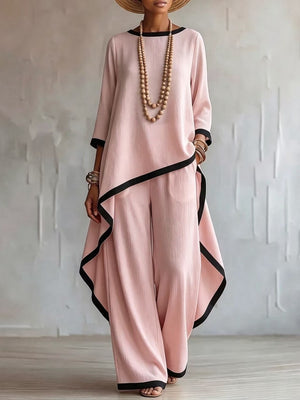 two-piece set in Purple with round neck and 3/4 sleeve