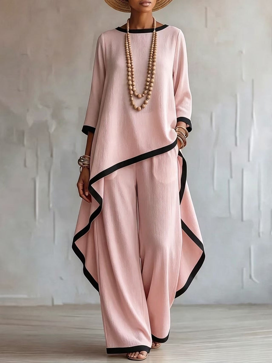 two-piece set in Purple with round neck and 3/4 sleeve