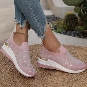 Rhinestone Round Toe Slip-ons in Orange with rhinestone embellishment