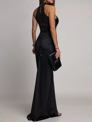 formal gown in Burgundy with sequin and ruched