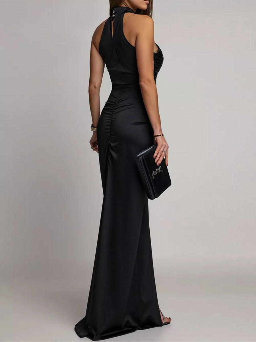 formal gown in Burgundy with sequin and ruched