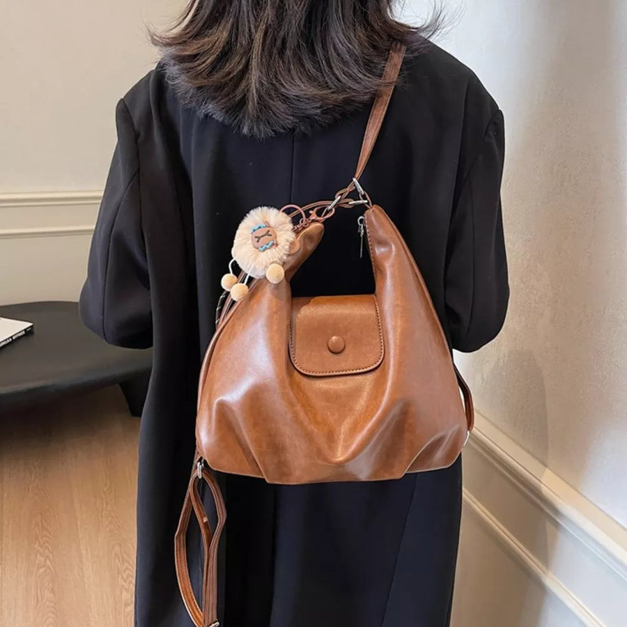 Brown with Pu Leather Medium Shoulder Bag