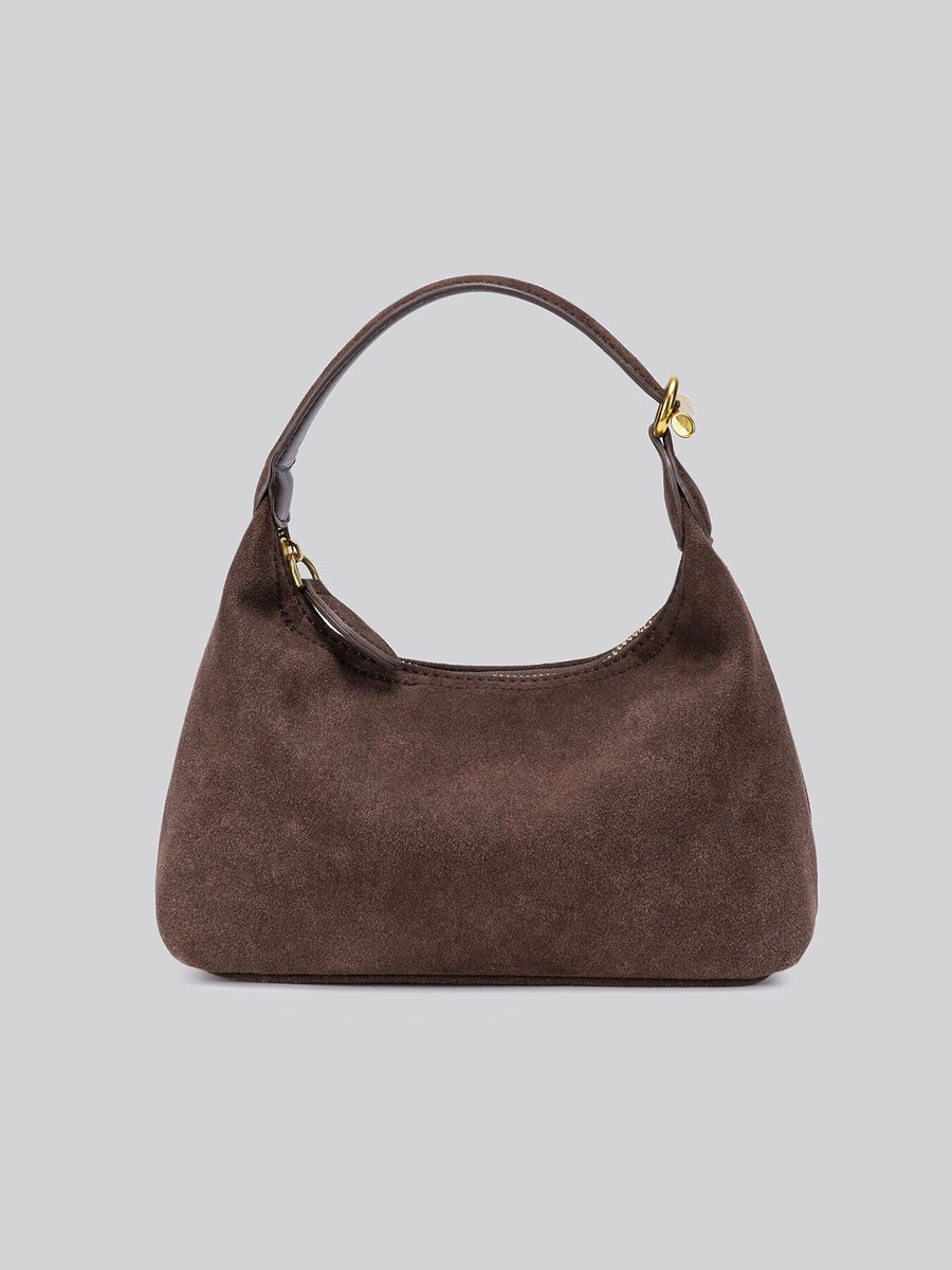 Minimalist Suede Crossbody Bag With Top Handle in Brown