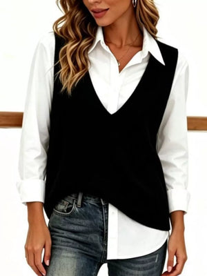 White Chic V-neck Sleeveless Knit Sweater Vest Plus Size