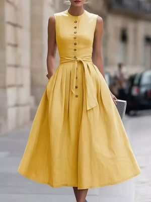 Sleeveless Button-front Belted Midi Dress Plus Size, view 12