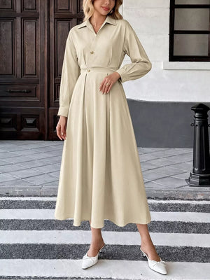 Khaki shirt dress with midi and button-front