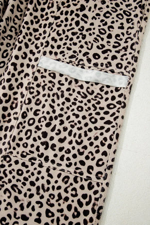Leopard Print Wide-leg Pants With Drawstring in Leopard with pocketed