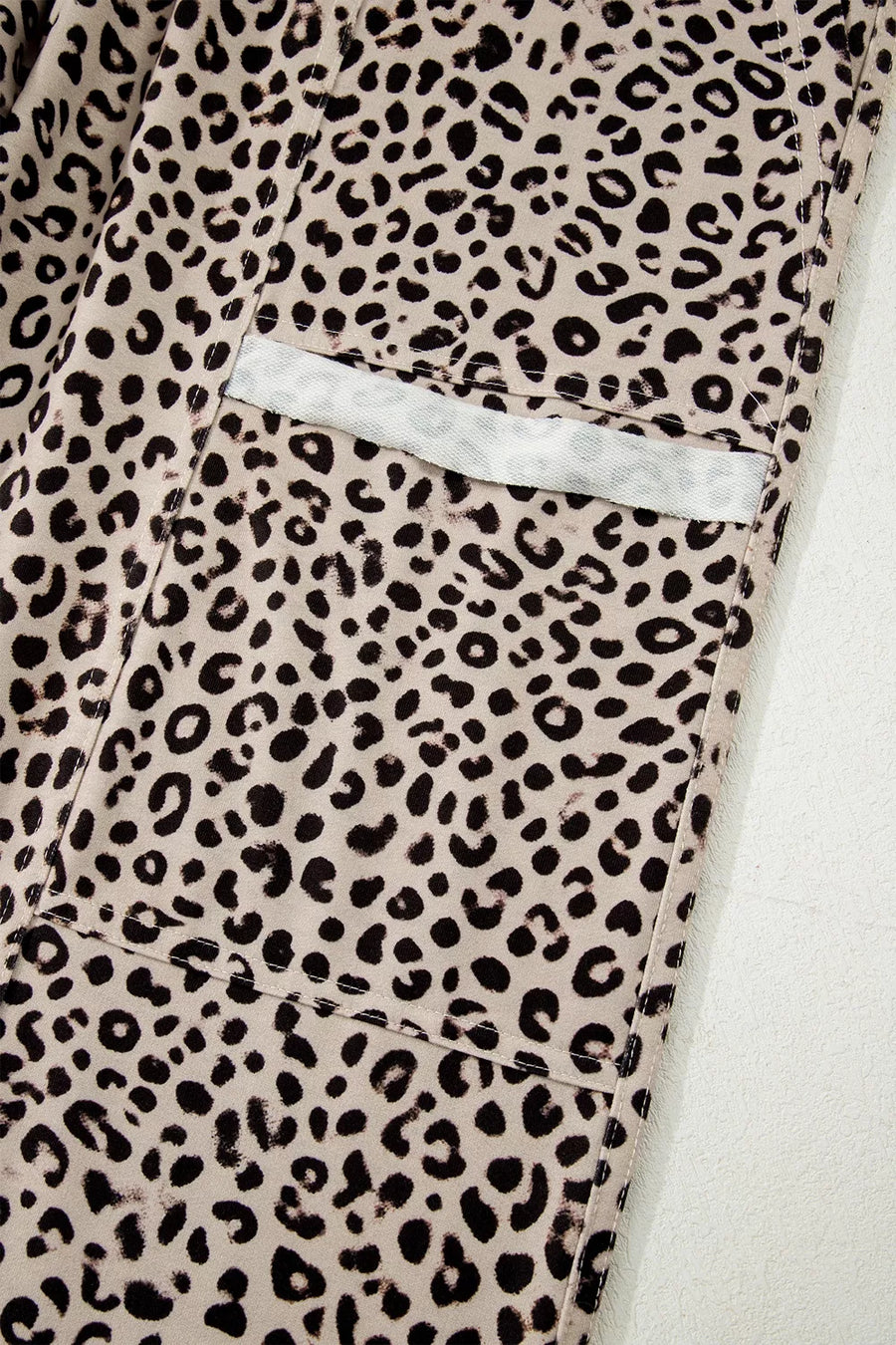 Leopard Print Wide-leg Pants With Drawstring in Leopard with pocketed