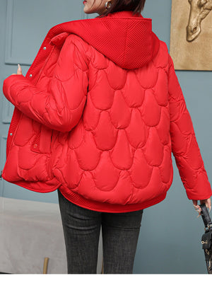 Plus Size Quilted Hooded Puffer Jacket in Black with thermal