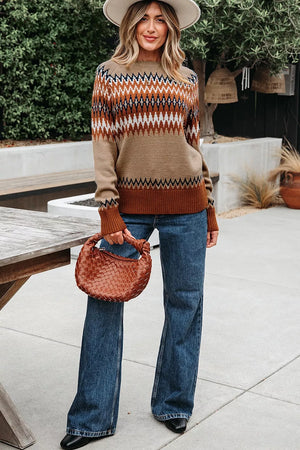 classic pullover sweater in rust with crew neck