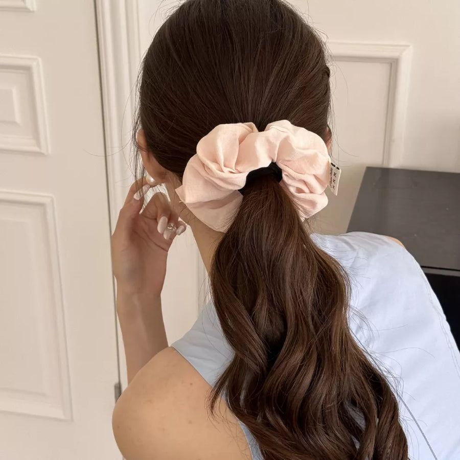 light blue scrunchie with elastic and plaid