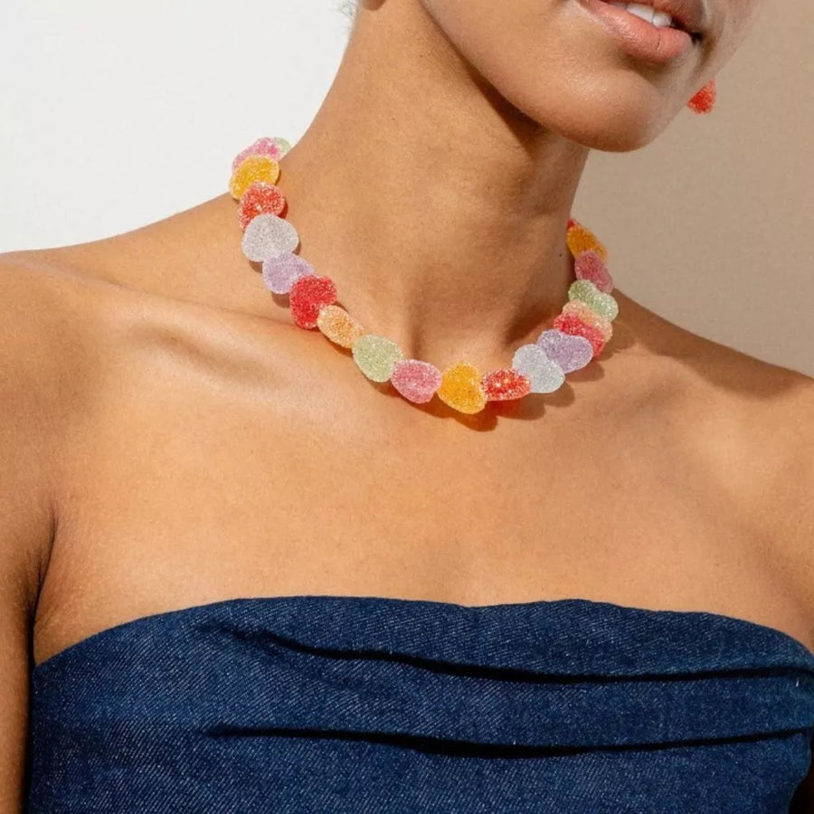 orange necklace featuring layered design and color-block