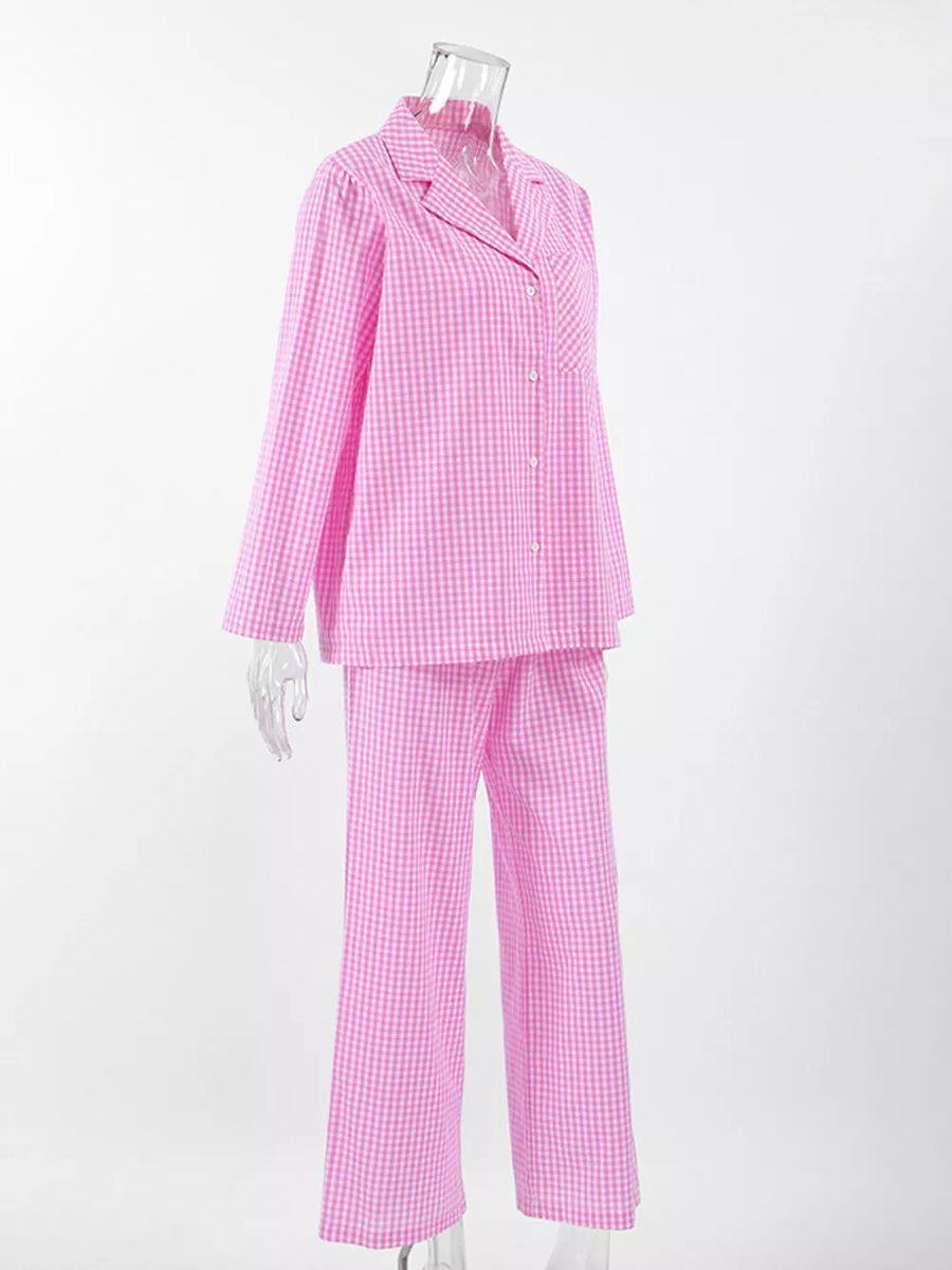 pajama set featuring gingham in white with 70% cotton, 30% polyester Care instructions: Machine wash cold texture