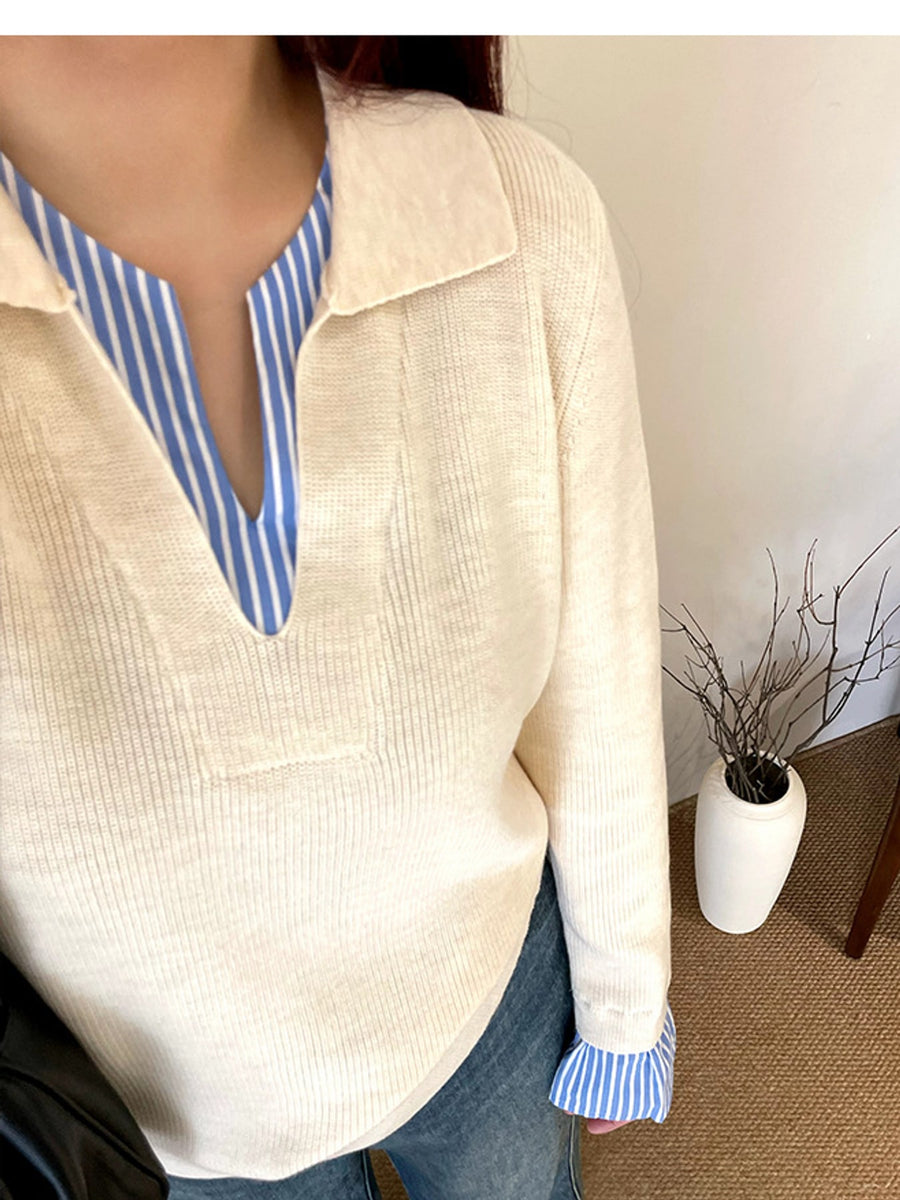 Apricot pullover sweater with layered and long sleeve