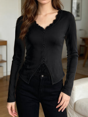 romantic t-shirt in taupe with v-neck