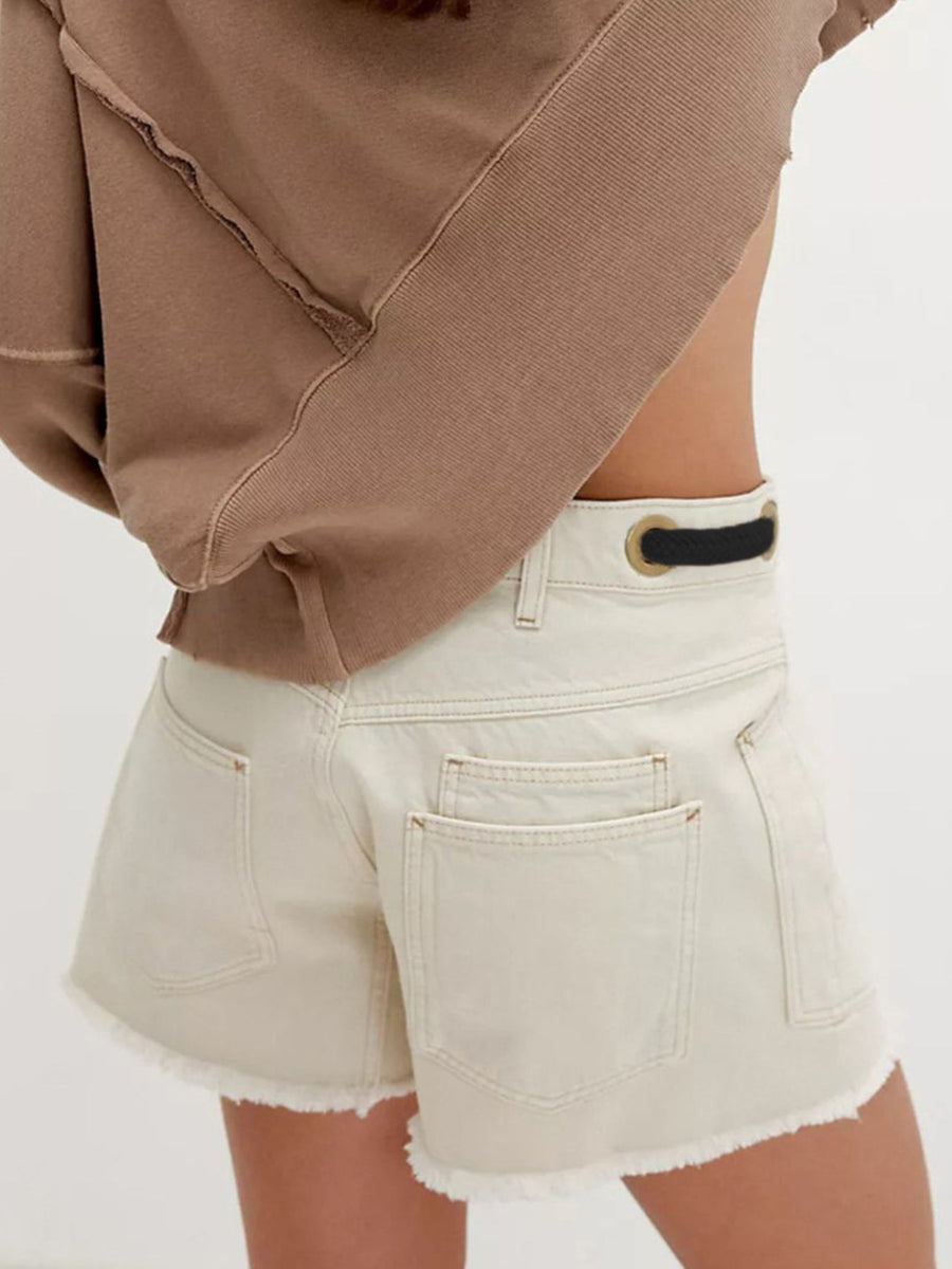 denim shorts in Dark Blue with raw hem and mini
