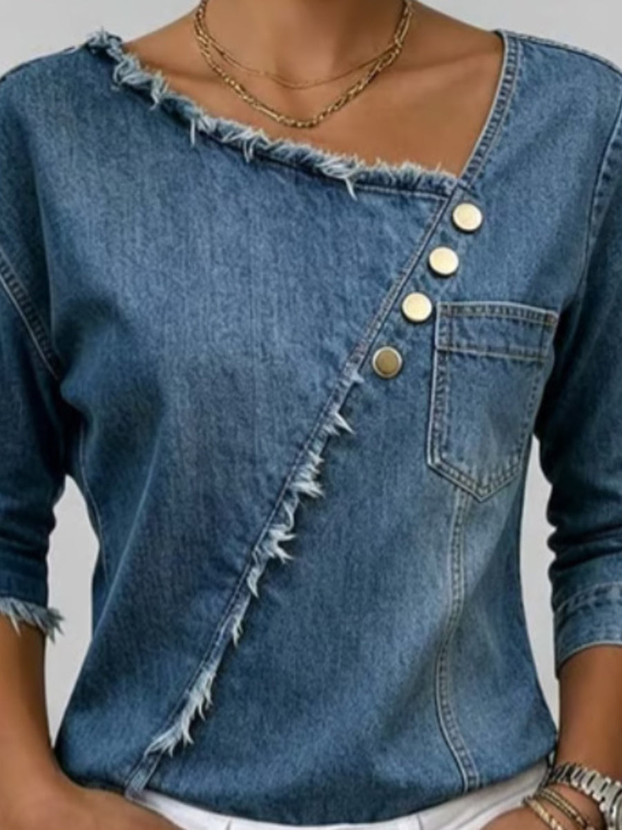 95%cotton,5%spandex Care instructions: Machine wash cold blouse in medium blue with regular silhouette