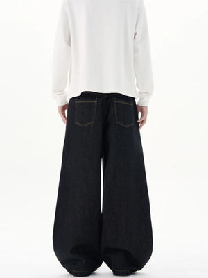 Plus size black wide-leg jeans with a scarf detail, made of cotton.