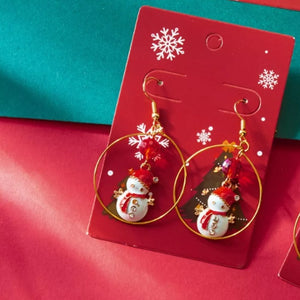earrings in red with novelty and snowman motif