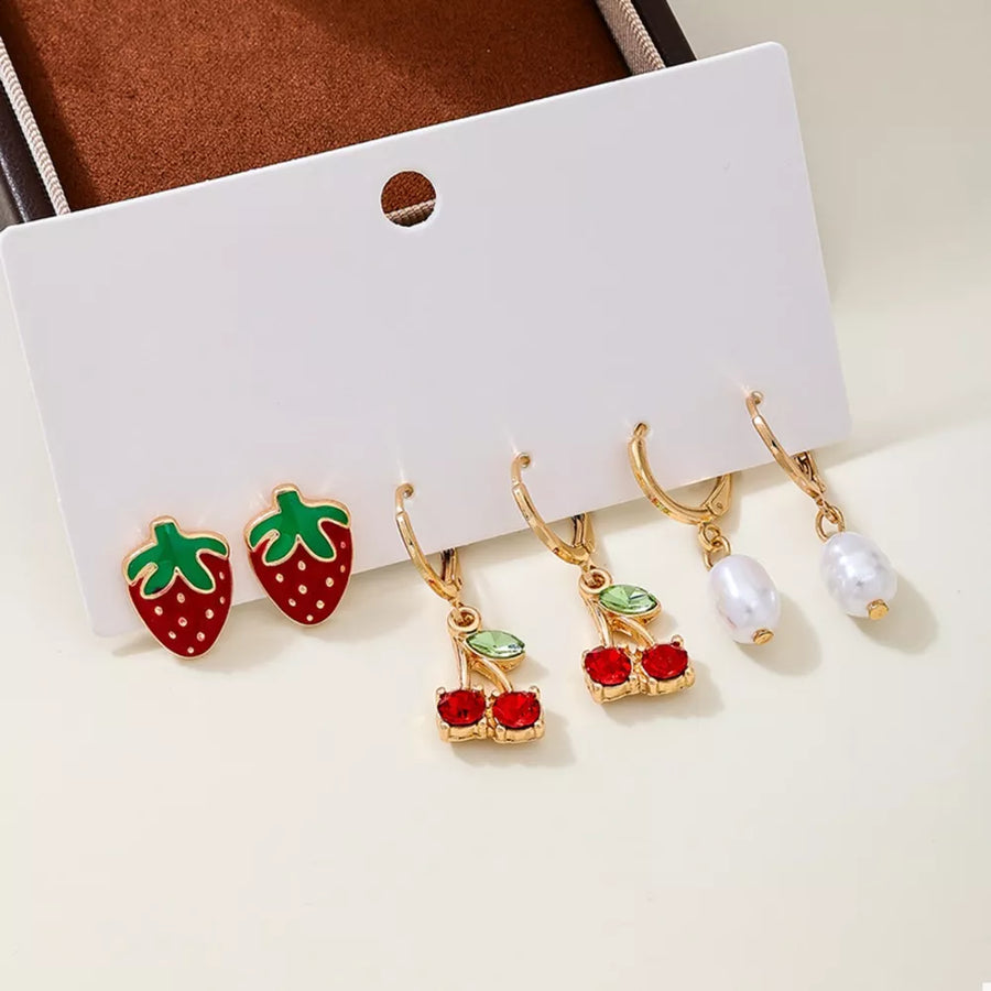 earrings in Gold with fruit motif and 3-pair set