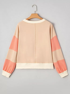 Color Block Textured Patchwork Pullover Sweatshirt option 7