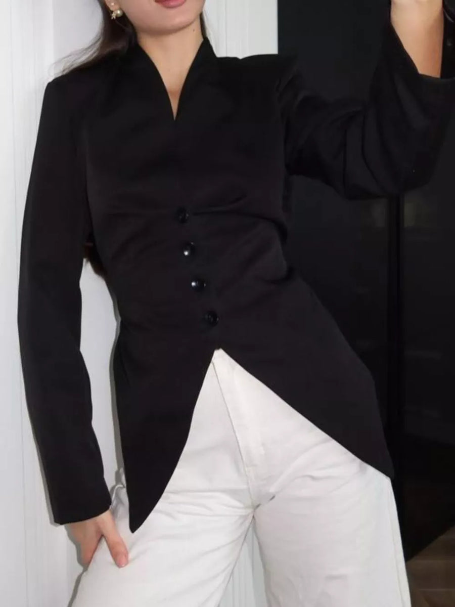 blazer in White with asymmetric hem and hip-length