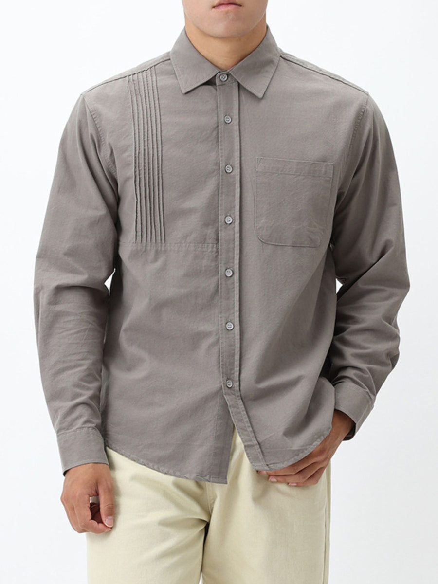 button-up shirt in taupe gray featuring buttoned and regular fit