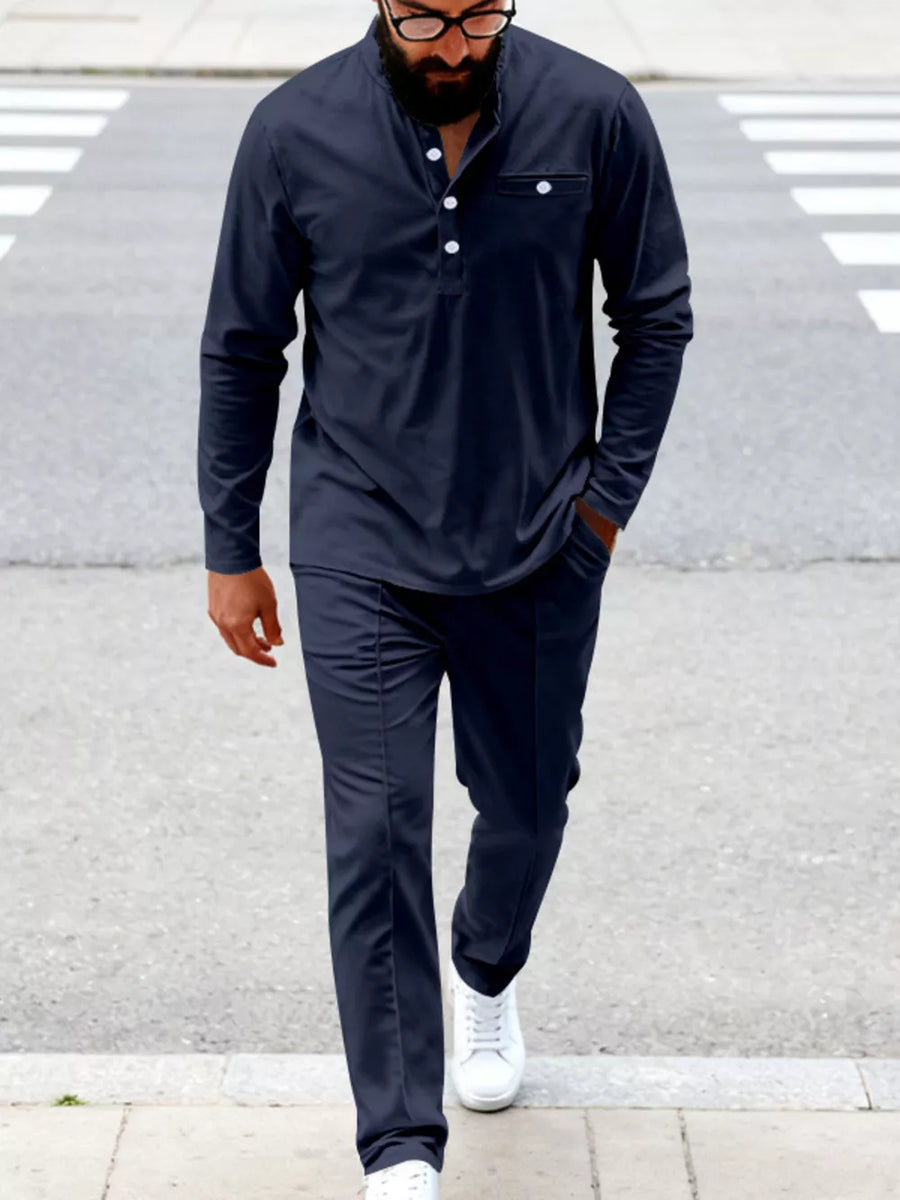 Light Gray henley with chest pocket and long sleeve