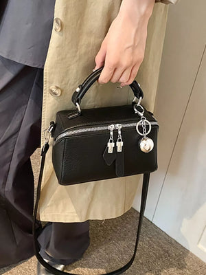 Black with Textured Mini Pu Leather Handbag