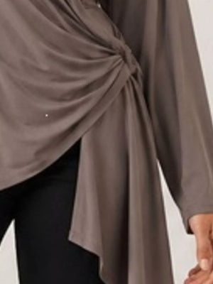 Long Sleeve Wrap T-shirt With Side Knot in dark purple