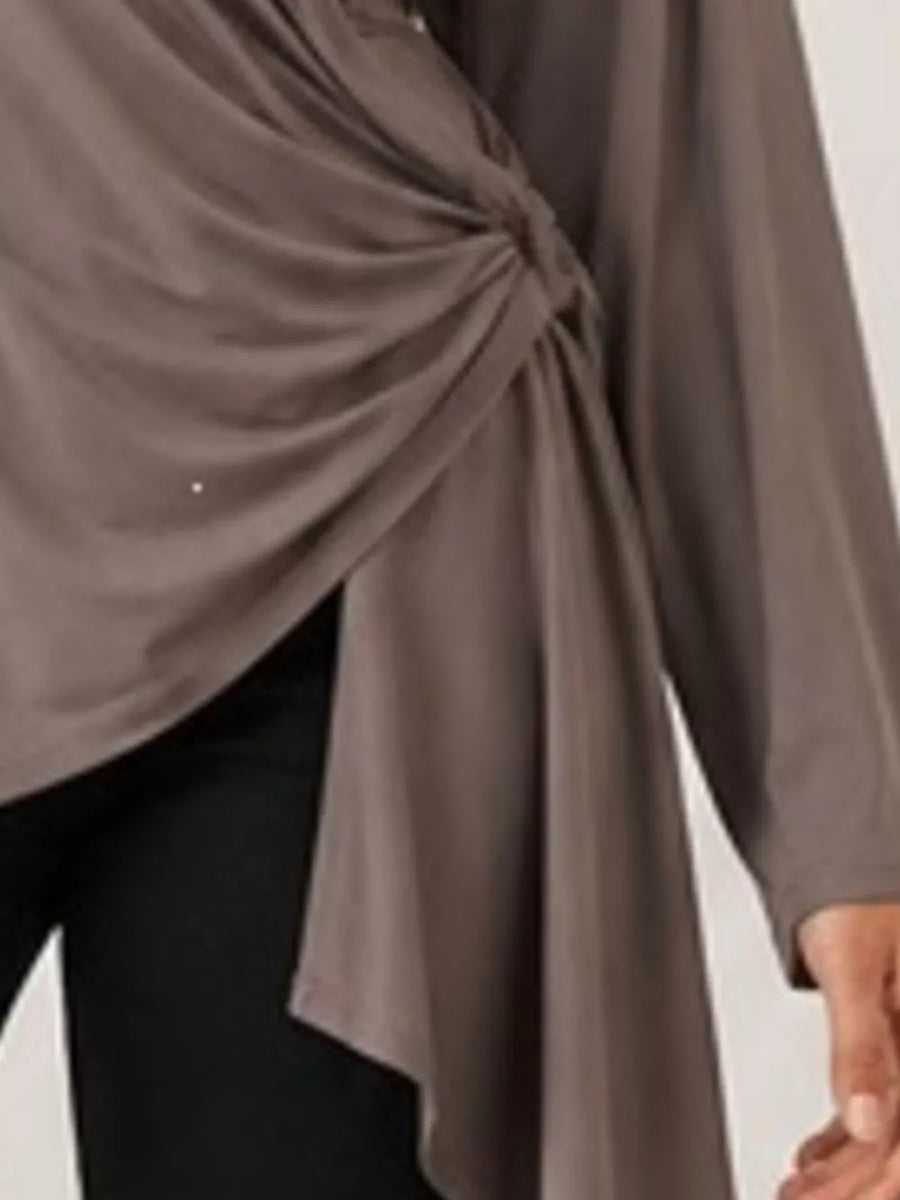 Long Sleeve Wrap T-shirt With Side Knot in dark purple