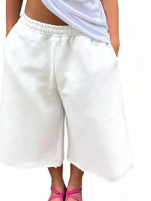 Wide-leg Cropped Sweatpants With Pockets in Green, view 14
