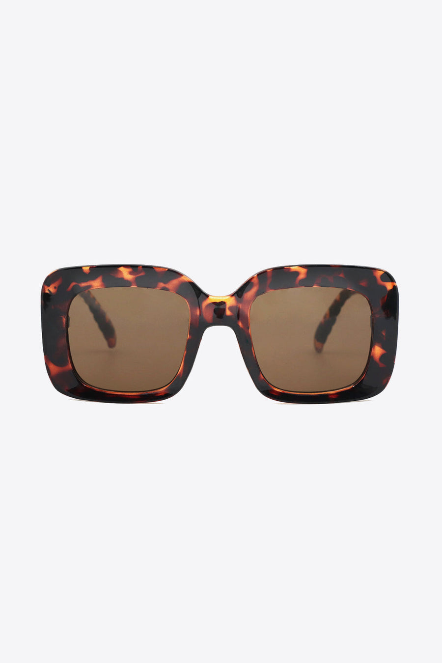 Tortoiseshell rectangular sunglasses with textured arms and brown lenses.
