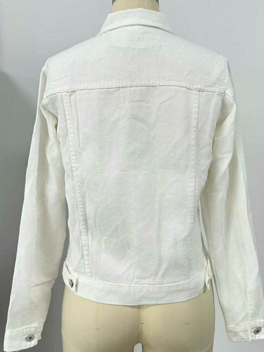 light blue slim denim jacket with collared