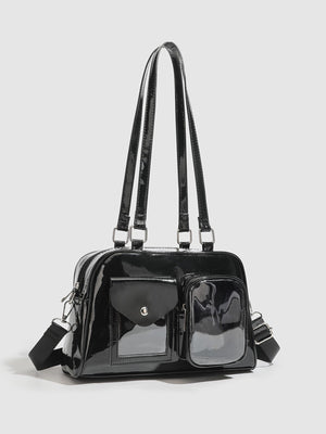 PU Leather Imported Size & shoulder bag in Black with structured silhouette