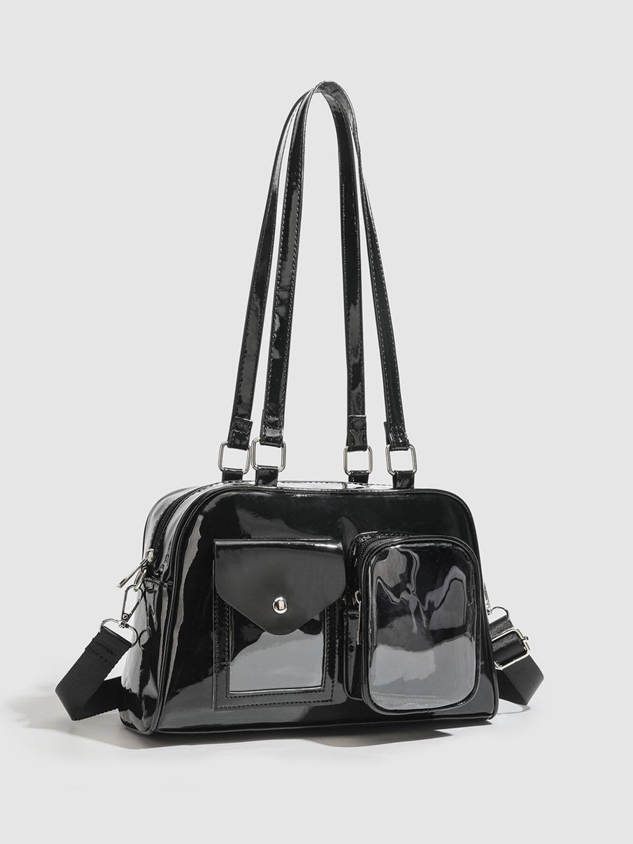 PU Leather Imported Size & shoulder bag in Black with structured silhouette