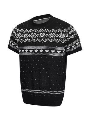Grey with Men's Short-sleeve Fair Isle Knit Top in Grey