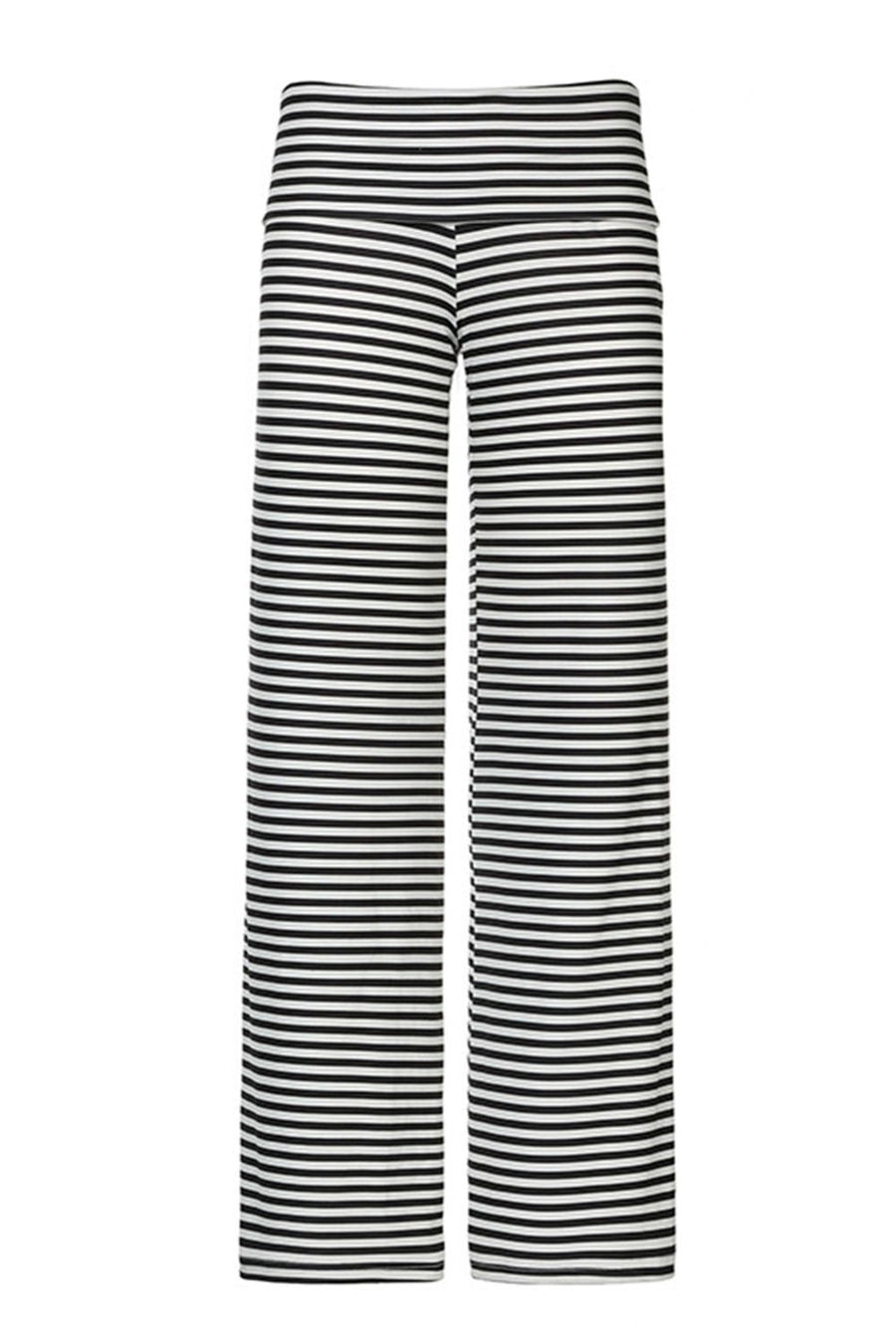 Black and white striped palazzo pants with a high waist