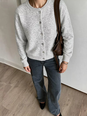 classic cardigan in light gray with crew neck