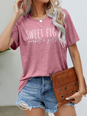 Sweet Fig Market graphic tee in Cobalt Blue, Heather Gray, Gum Leaf, Light Mauve, or Blush Pink.